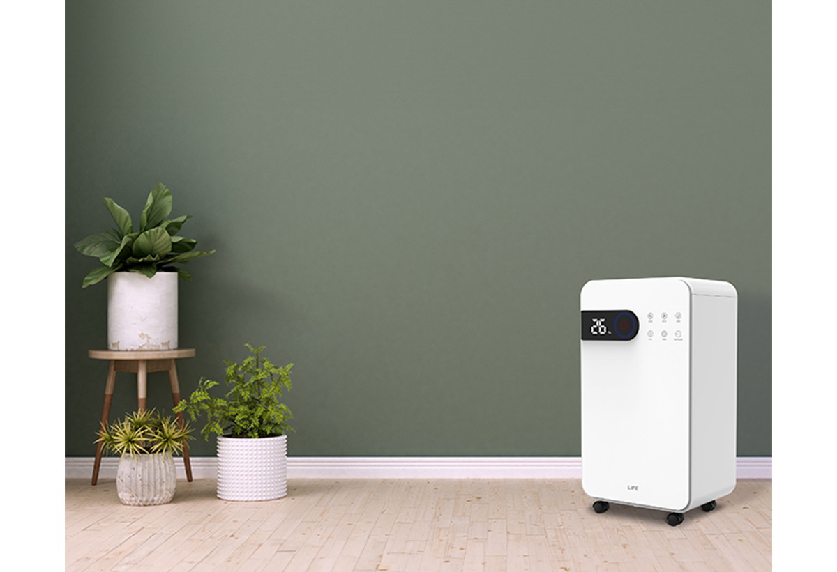 Απεικονίζεται ο αφυγραντήρας σε δωμάτιο.